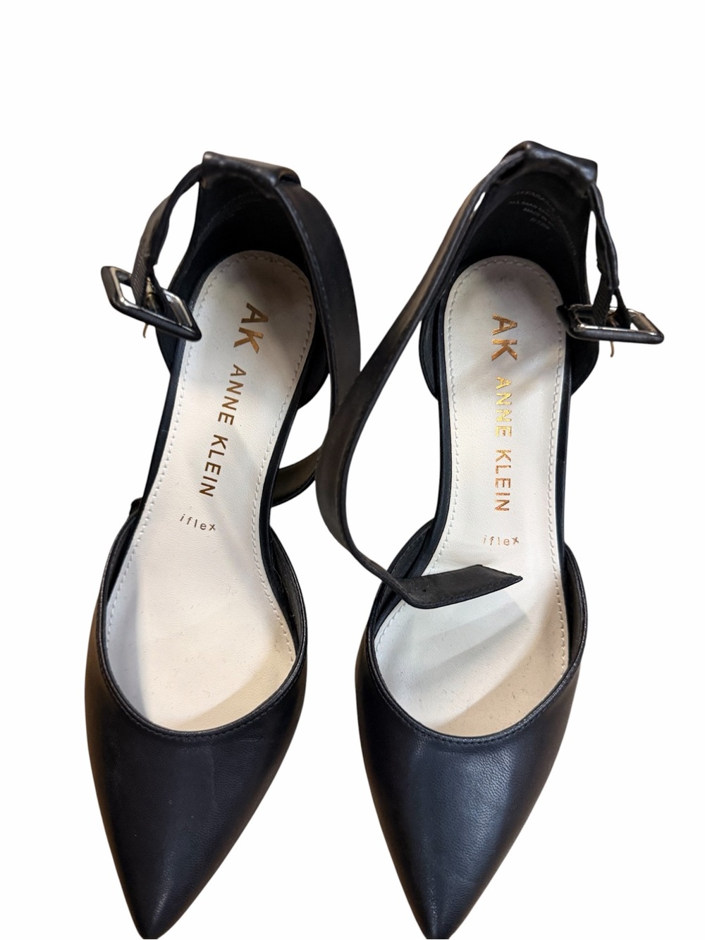 Anne Klein Black Pointed-Toe Ankle-Strap Pumps